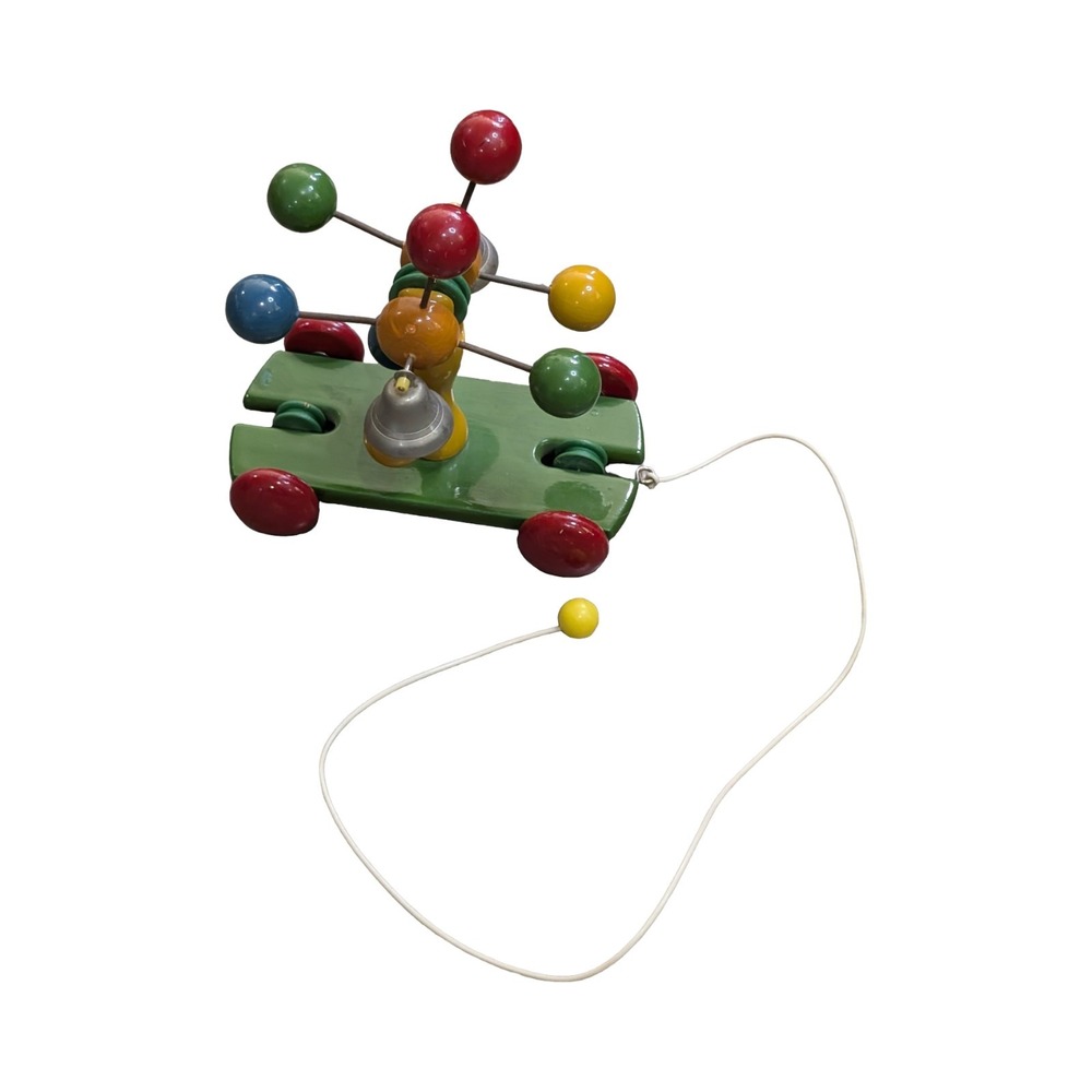 RARE Kouvalias Wooden Pull Toy 2Bells Greece Vintage Clacker Baby Montessori toy